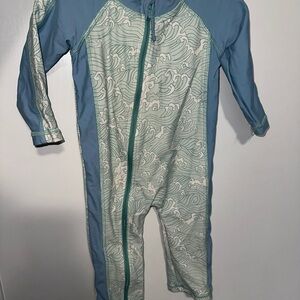 Caden Lane Aqua and White Wave Baby Onesie